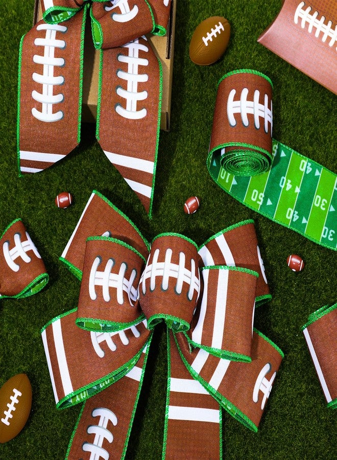 Whaline Football Wired Edge Ribbon 2 Rolls Reversible Ribbons 2.5 Inch Rugby Ball Field Pattern Craft Ribbon Team Sports Double-Sided Ribbons for Party Decor Gift Wrapping Bow Wreath Crafts Making - Image 4